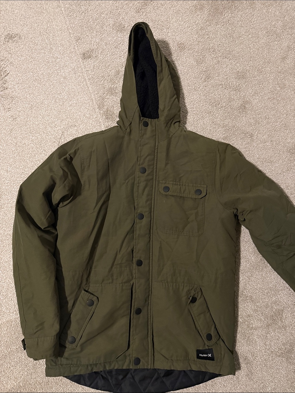 Hurley Men's Olive Hooded Winter Jacket